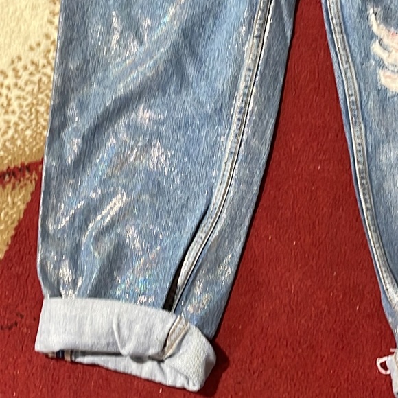 VINTAGE TOPSHOP SILVER PAINTED JEANS 30-36 - Picture 4 of 13